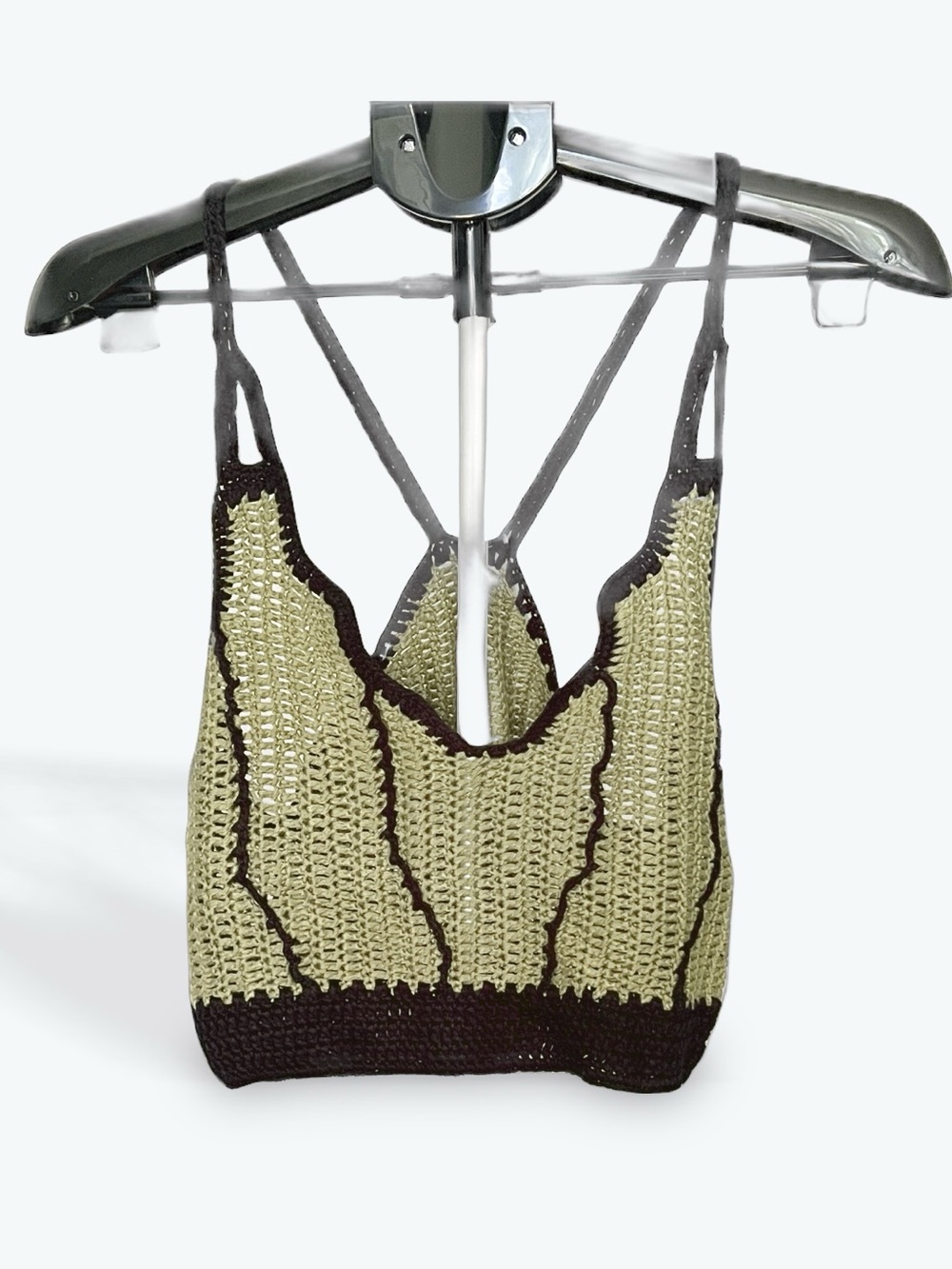 Cider Olive Green and Black Crochet Crop Top